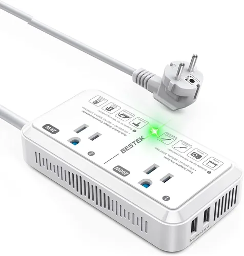 Vista 12 de Adaptador de enchufe de viaje europeo de 220 V a 110 V Convertidor de voltaje de EE. UU. a Europa 2000 W Convertidor de voltaje de viaje con 2 Negro