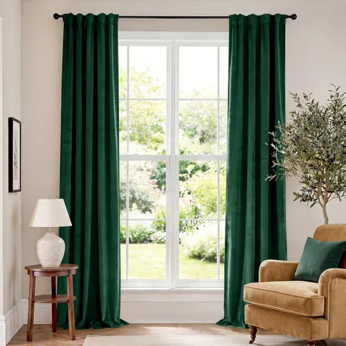 Vista 30 de Lazzzy Cortinas opacas de terciopelo beige de 84 pulgadas de largo con aislamiento térmico para oscurecer la habitación, cortinas forradas de lujo
