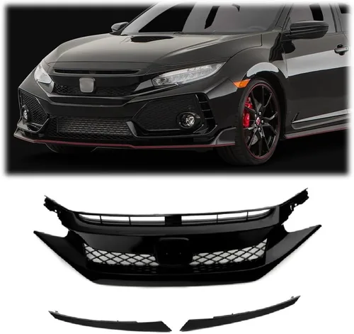Vista 14 de PIT66 Rejilla delantera superior del parachoques en capó negro con cromo compatible con Honda Civic 10th Limousine 2016 2017 2018 parrilla para Civic