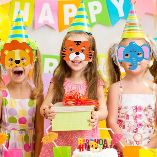 Vista 8 de Winlyn 27 juegos de máscaras de animales de la selva, kits de manualidades, máscaras faciales de animales de safari, máscaras de espuma para fiestas