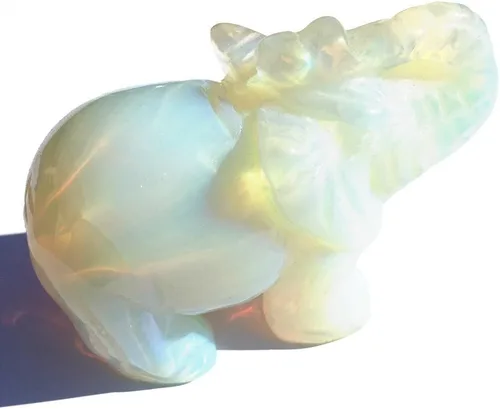 Vista 3 de Estatua de cristal de cuarzo de elefante de ópalo,Piedra preciosa tallada con cristal curativo natural,Escultura de bolsillo Piedra de fluorita