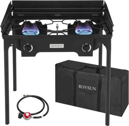 Vista 9 de ROVSUN Estufa de Gas Propano Portátil para Exteriores con 2/3 Quemadores, Cocina de Alta Presión con Soporte para Cocinar en el Patio, Acampar