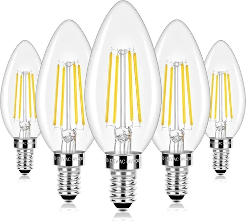 Vista 10 de E12 LED Candelabra Bulbs 40 Watt Equivalent, 4W Vintage Candle Light Bulbs Dimmable, 350Lm Amber Warm White 2200K B10 Edison Bulb, Filament Clear