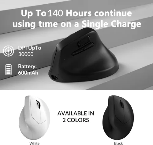 Vista 2 de Keychron Ratón Inalámbrico Ergonómico M5, 8000Hz Tri-Modo 2.4 GHz/Bluetooth 5.1/Con Cable, Sensor PixArt 3950, 30000 DPI, Ergonómico Ligero con Negro