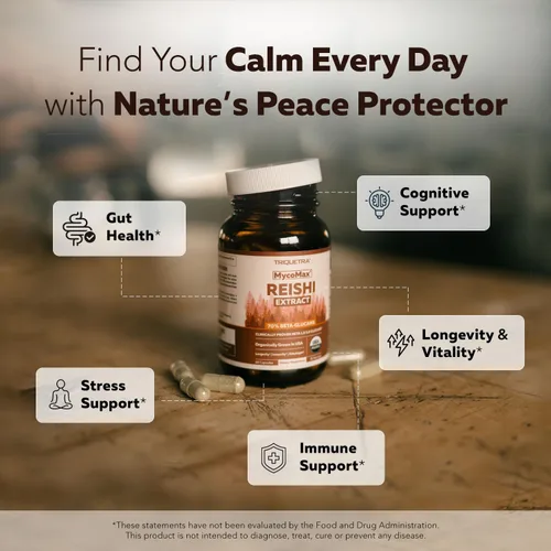 Vista 3 de Extracto orgánico de hongos Reishi - 70% de beta-glucanos - niveles más altos de nutrientes activos, potencia máxima, cultivo en Estados Unidos +