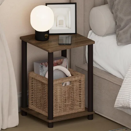 Vista 9 de Furinno Turn-N-Tube Night Stand, 2-Tier Open Shelf Design Nightstand, Toolless Square Bedside Table, End Table, Side Table, for Bedroom, Closet