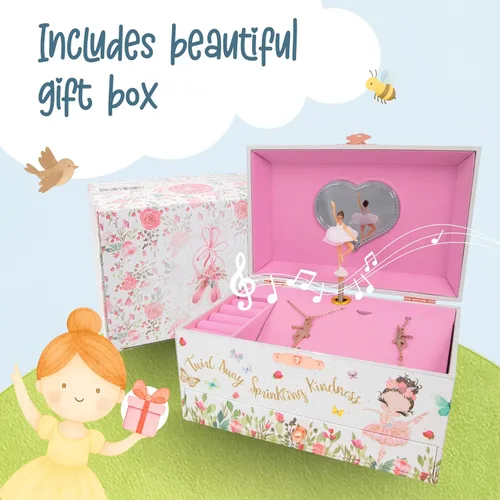 Vista 7 de The Memory Building Co Caja de joyería musical de bailarina, reproduce melodía clásica, caja de música con almacenamiento para niños de 6 a 12 años