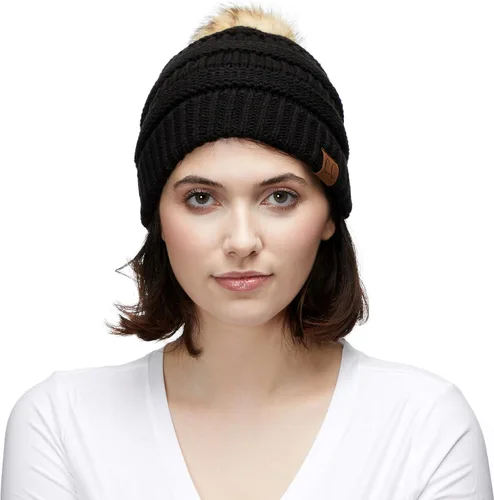 Vista 5 de Gorro unisex liso con pompón y ribete (HAT-43) de C.C Hatsandscarf Exclusives