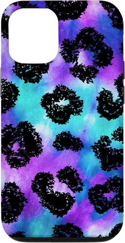 Vista 26 de iPhone 16 Purple Turquoise Black Leopard Tie Dye Print Cheetah Pattern Case