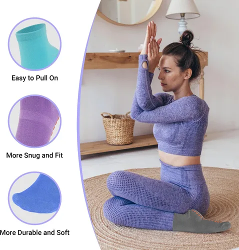 Vista 4 de Calcetines de agarre de pilates para mujer, 12 pares de calcetines antideslizantes para yoga, calcetines de hospital, calcetines deslizantes