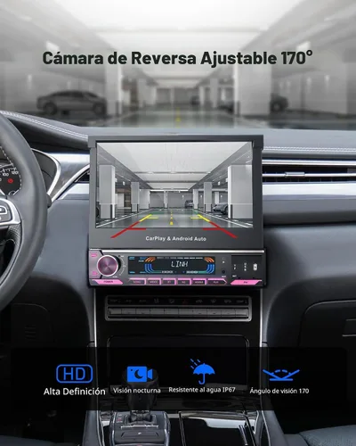 Vista 6 de Estéreo de auto de un solo DIN 2025 con Apple CarPlay y Android Auto - Radio de coche Bluetooth 5.1 de 7 pulgadas con pantalla táctil motorizada