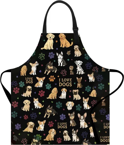 Vista 19 de Delantal divertido con bolsillo para mujeres y hombres, delantal de cocina ajustable para barbacoa y horneado con lindos animales y flores