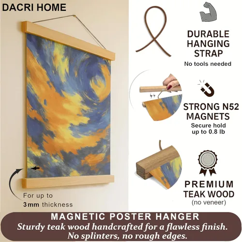 Vista 2 de Dacri Home - Colgador magnético para marcos de pósteres. Marco de madera fácil de colgar. Amplia compatibilidad con pasadores de madera para colgar