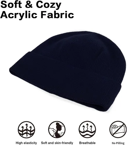 Vista 3 de HH HOFNEN Gorro de invierno para mujeres y hombres, gorro de punto de lana con forro polar con puños