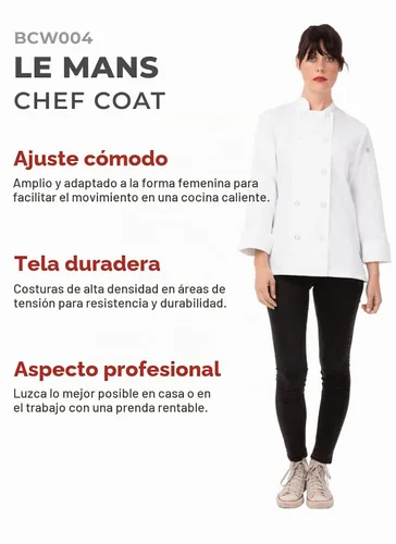 Vista 3 de Chef Works Abrigo de chef Le Mans para mujer Blanco