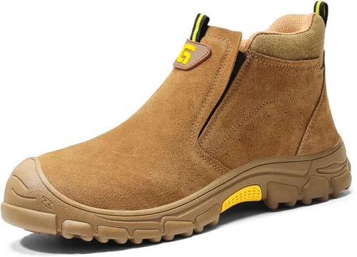 Vista 10 de GLANOUDUN - Botas de trabajo de soldadura para hombre, con punta de acero, antideslizantes, zapatos de trabajo indestructibles para hombre, zapatos