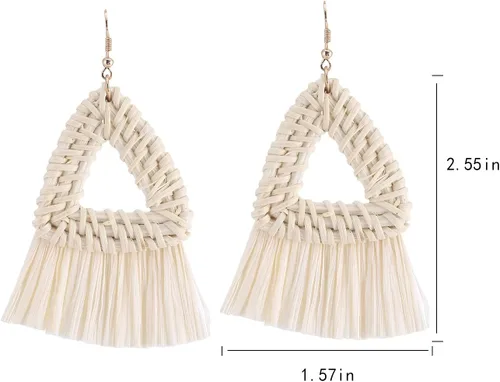 Vista 2 de Pendientes de ratán hechos a mano para mujer, tipo borla A de mimbre de paja, pendientes de geometría bohemia