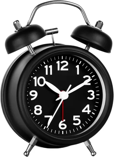 Vista 13 de AKCISOT - Reloj despertador de alarma fuerte para personas con sueño profundo, 11,43 cm de reloj analógico de campana doble de metal, funciona