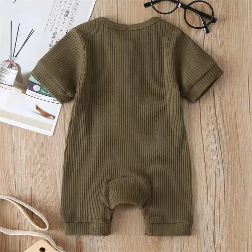Vista 3 de iddolaka Mameluco unisex de manga corta para bebé recién nacido, con botones, de una pieza, ropa de color sólido