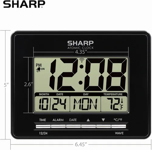 Vista 5 de Reloj de Escritorio Atómico Sharp – Reloj Despertador Digital de Ajuste Automático - Precisión Atómica - Pantalla Fácil de Leer con Visualización
