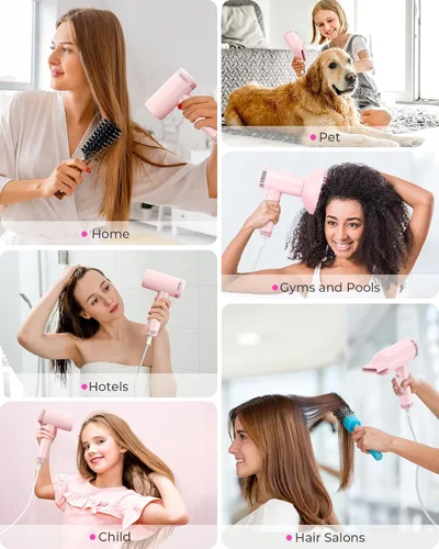 Vista 8 de Secador de pelo para mujer – Secador de pelo iónico de 160,000 RPM – Secador de pelo profesional de secado rápido de alta velocidad, juego de 9