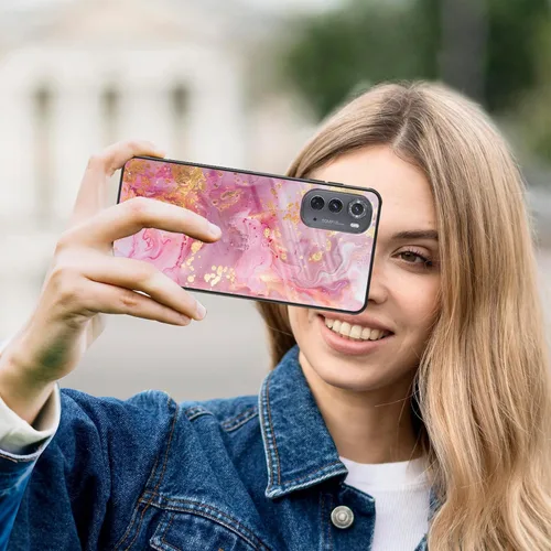 Vista 6 de Funda para Motorola Moto Edge 2022, cubierta trasera de vidrio templado con protector de pantalla, protección a prueba de golpes para Motorola Moto