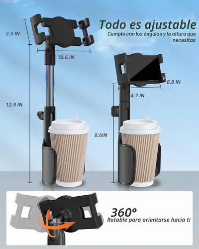 Vista 7 de 3 in 1 Tablet Holder for Car Bottle, 360°Rotatable & Aluminum Telescopic Arm Sturdy Rod Cup Holder Tablet Mount for iPad Pro