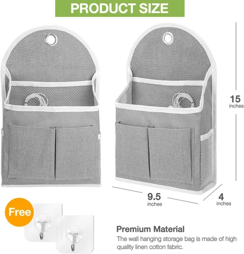 Vista 2 de Ndeno Paquete de 2 bolsas organizadoras para colgar en la pared con bolsillos, bolsa de almacenamiento de tela, cesta impermeable sobre la puerta