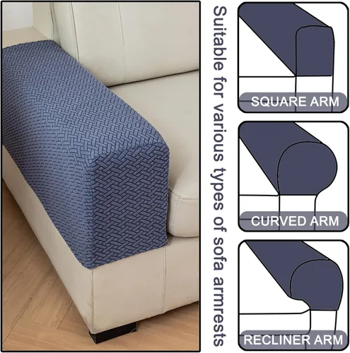 Vista 5 de Juego de 2 fundas de poliéster elásticas para reposabrazos de sofá reclinable, fundas protectoras con pasadores giratorios (azul, M)