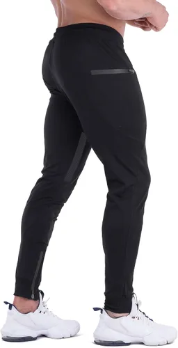 Vista 4 de FIRSTGYM Pantalones deportivos para hombre, ajustados, para entrenamiento, malla en el muslo, con bolsillos con cremallera