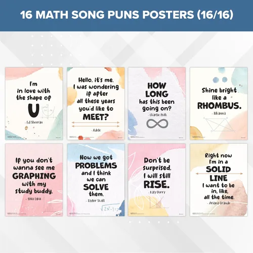 Vista 7 de Decorably 16 divertidos carteles matemáticos para decoración de aula