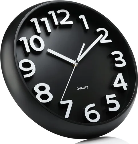 Vista 5 de Plumeet reloj de pared grande de 13 pulgadas, silencioso, sin tictac, de cuarzo, para decoración de sala de estar, estilo moderno, adecuado