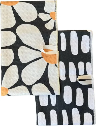 Vista 23 de Paquete de 2 Paños de cocina de doble cara Microfibra de tejido gofre Altamente absorbente Lazo para colgar Paños de cocina