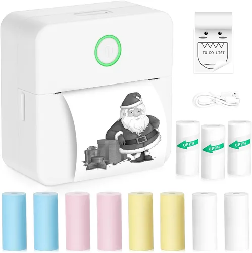 Vista 9 de Zeacool - Mini impresora de adhesivos, mini impresora térmica de bolsillo con 11 rollos de papel, impresora inalámbrica sin tinta Bluetooth