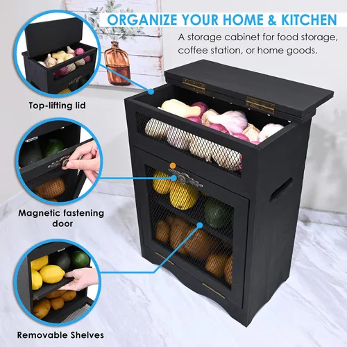 Vista 5 de Ikee Design Caja de Almacenamiento de Madera de Ensamblaje Libre para Encimera de Papas y Cebollas, Gabinete de Encimera, Cajas de Pan de Madera