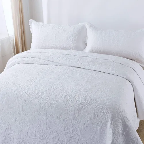 Vista 4 de HoneiLife - Juego de colcha de tamaño King, juego de ropa de cama bordada de microfibra de 3 piezas, colcha reversible, ligera, patrón de estampado