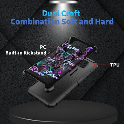 Vista 115 de Funda para AT&T Maestro Max 2021/Cricket Ovation 2 con protector de pantalla de vidrio templado, funda resistente con función atril integrada
