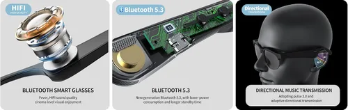 Vista 10 de Lentes de sol inteligentes con Bluetooth para hombres y mujeres, batería de 8 horas, llamadas y música manos libres, IPX5, impermeables