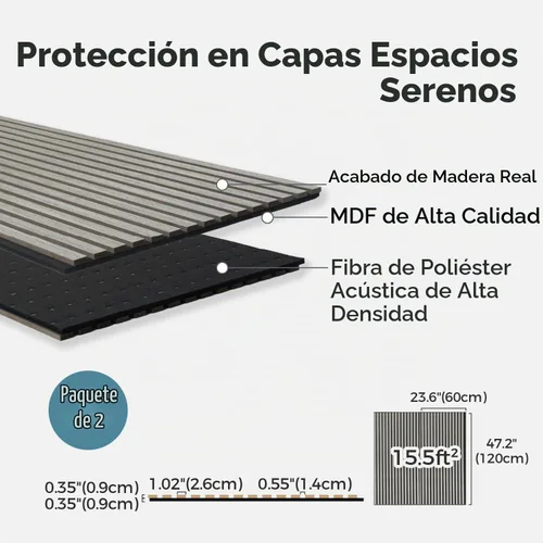 Vista 4 de AKUMAX - Paneles de pared acústicos de listones de madera, 2 unidades de 24 x 48 pulgadas cada uno, 15.5 pies cuadrados, paneles de pared de Roble