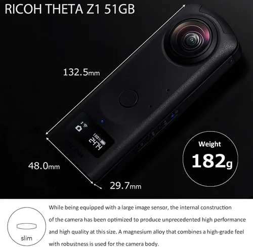 Vista 3 de Cámara Ricoh Theta Z1 51GB Negra 360°, Dos sensores CMOS retroiluminados de 1.0 pulgada, Memoria interna aumentada de 51GB, Imágenes de 23MP, Video