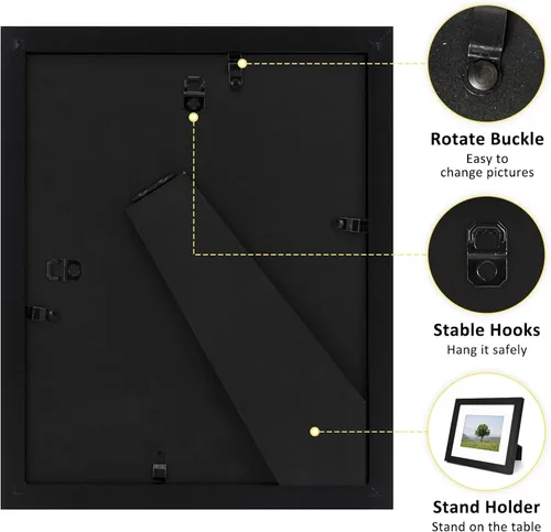 Vista 7 de Frametory, Marcos de 8 x 10 para mostrar imágenes de 5 x 7 con paspartú o fotos de 8 x 10 sin paspartú, vidrio resistente a roturas, accesorios