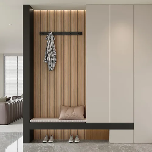 Vista 4 de Yutianli Panel de Pared de Listones de PVC Despegar y Pegar 118" x 15.7" Panel de Listones de Madera Falsa Grano de Madera de Roble Artificial