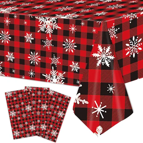Vista 8 de 3 Manteles de Año Nuevo Chino - 54x108 Pulgadas Cubierta de Mesa de Plástico Desechable Roja y Dorada con Linternas, Estampado de Petardos