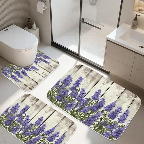 Vista 10 de TheBlackSpot Juego de 3 alfombras de baño rústicas de primavera de granja, diseño botánico de pájaros, tapete de baño de espuma viscoelástica