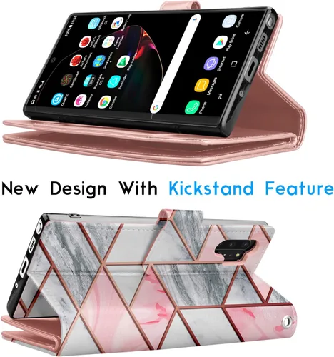 Vista 5 de Tekcoo - Funda para Galaxy Note 10, funda tipo cartera para Galaxy Note 10, funda rígida magnética desmontable; ranuras para tarjetas de crédito