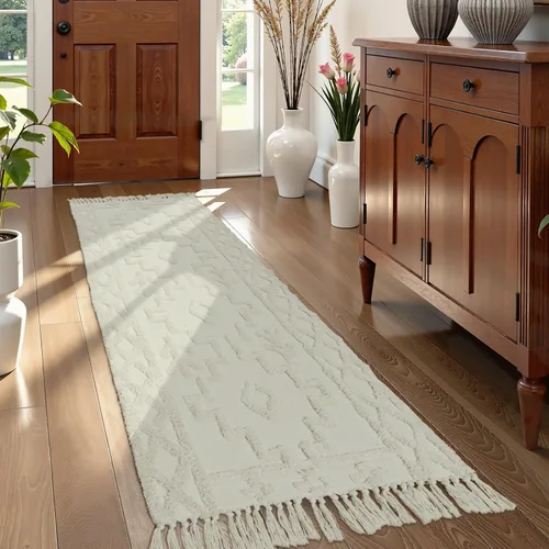 Vista 18 de Uphome Alfombra de Baño Bohemia de 2' x 3', Alfombras Pequeñas de Dormitorio Estilo Granja Lavables con Borlas, Tapetes de Baño Geométricos Beige