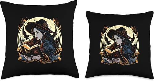 Vista 3 de halloween decoration - Mad Witch - I love reading books Throw Pillow