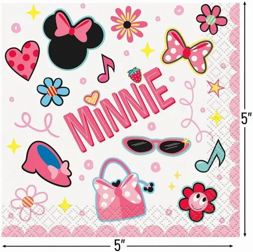 Vista 2 de Unique Disney Iconic Minnie Mouse - Servilletas de papel para bebidas, 5 x 5 pulgadas, 16