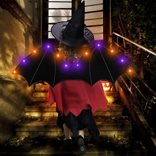 Vista 2 de Kids Halloween LED Bat Wings Backpack Costume with Lights Elastic Straps Vampire Costume Accessories Decor