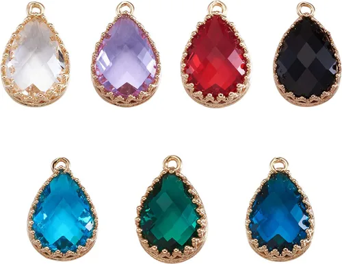 Vista 20 de Cheriswelry 48 colgantes de diamantes de imitación de resina en forma de lágrima con ajustes de latón dorado con diamantes de imitación facetados